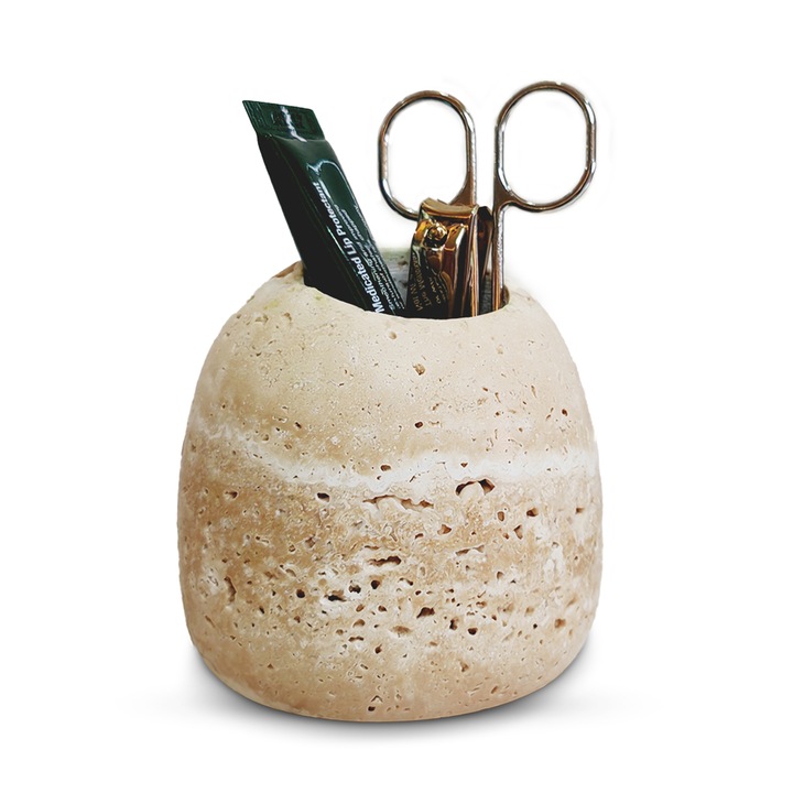 Suport decorativ, bej, 8x8x7cm, pentru betisoare de urechi, chibrituri, unghiere