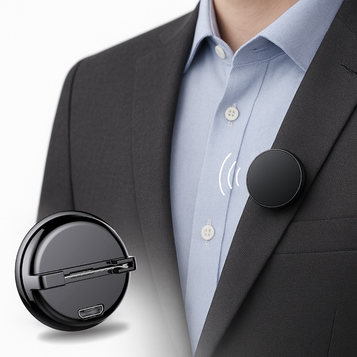 CLC SmartGear 16GB професионален шпионски рекордер - дизайн с интелигентна значка/брошка, 192 часа запис, гласово активиране, перфектна яснота, акумулаторна батерия - идеален за студенти, ученици, интервюта, срещи, разследвания - черен