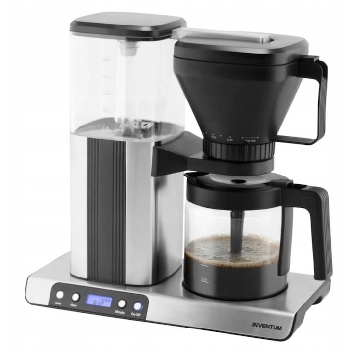Aparat de Cafea Inventum, Capacitate 1.25 litri, Preparare Rapida, LCD, Timer, Panou de Control Mecanic, Functie Keep Warm, Reglare aroma, Functie Anti-picurare, 35 x 36 x 17 cm, 1550W, Negru