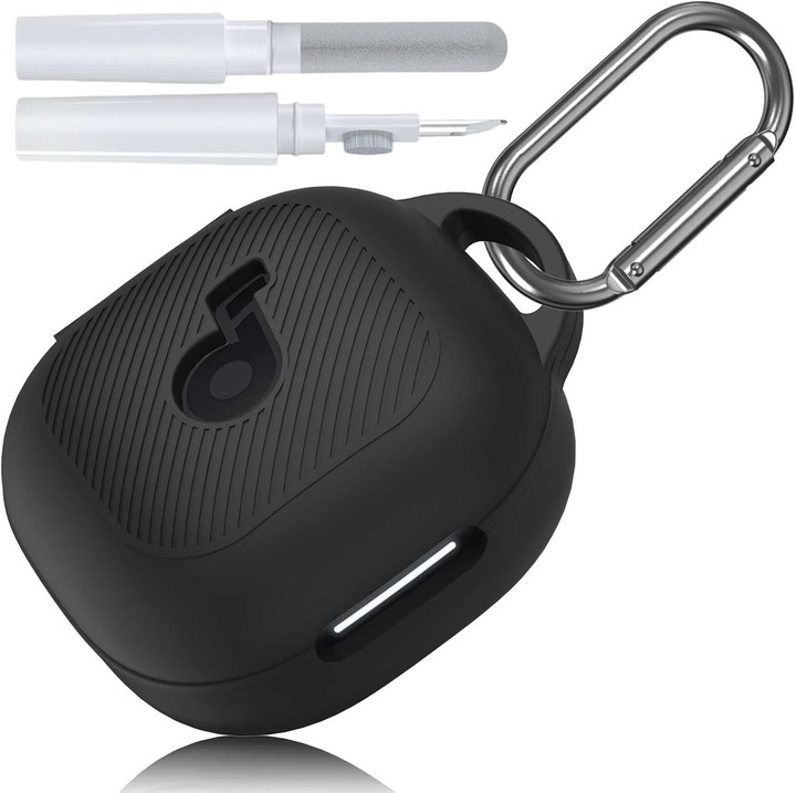 Szilikon tok, fekete, strapabíró, Anker Soundcore P40i fülhallgatóhoz, karabinerrel