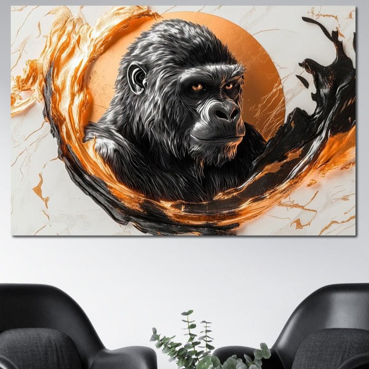 Tablou Canvas Premium, LuxCanva® M1333, Cercul de Foc, 80 X 120 CM, Panza Bumbac 100% 400g/m2, Sasiu Lemn, Gorila, Forta, Energie, Arta Abstracta, Simbol, Animal, Epic, Viziune, Valuri, Modern, Birou, Living, Camera Copil