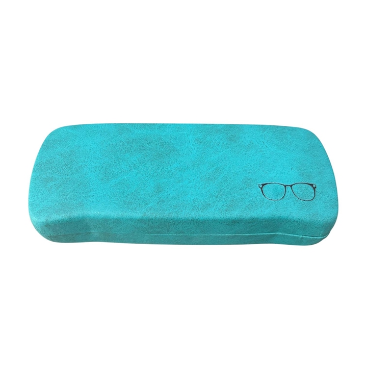 Toc etui pentru ochelari, 16 x 6.3 x 3.6 cm, exterior din piele ecologica neteda, AVI-5199 Turcoaz
