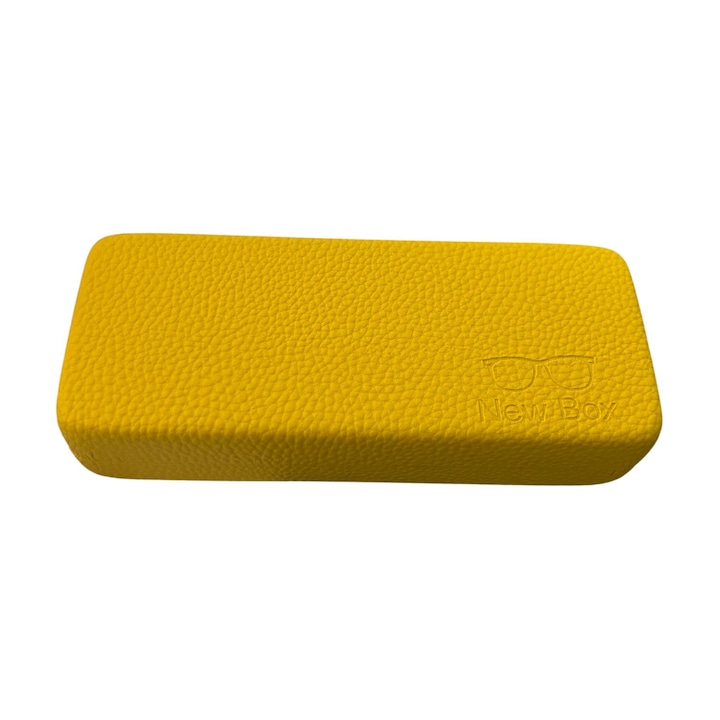 Toc etui pentru ochelari, 16 x 6.8 x 3.6 cm, exterior din piele ecologica texturata, AVI-5198 Galben