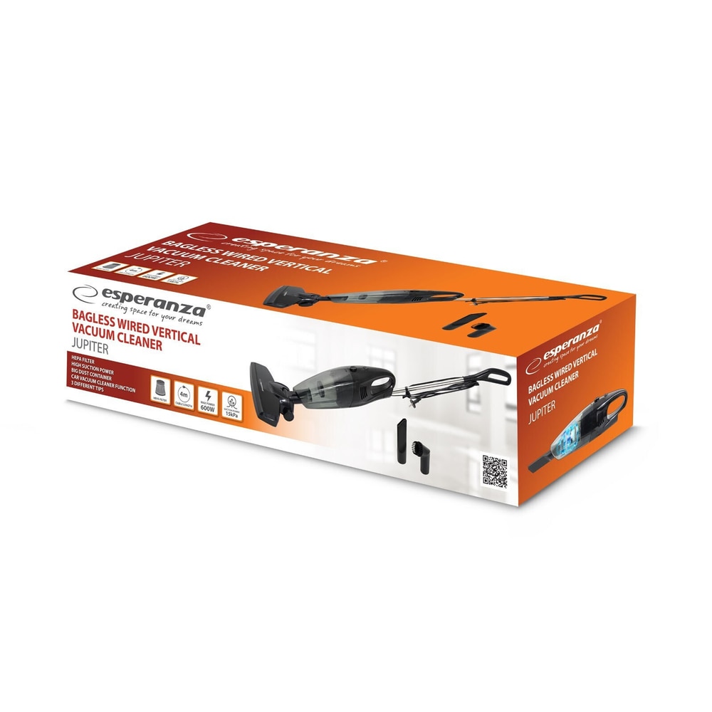 Aspirator Vertical 2in1 Esperanza Jupiter EHV101K Capacitate Colectare 0.8L 600W Negru