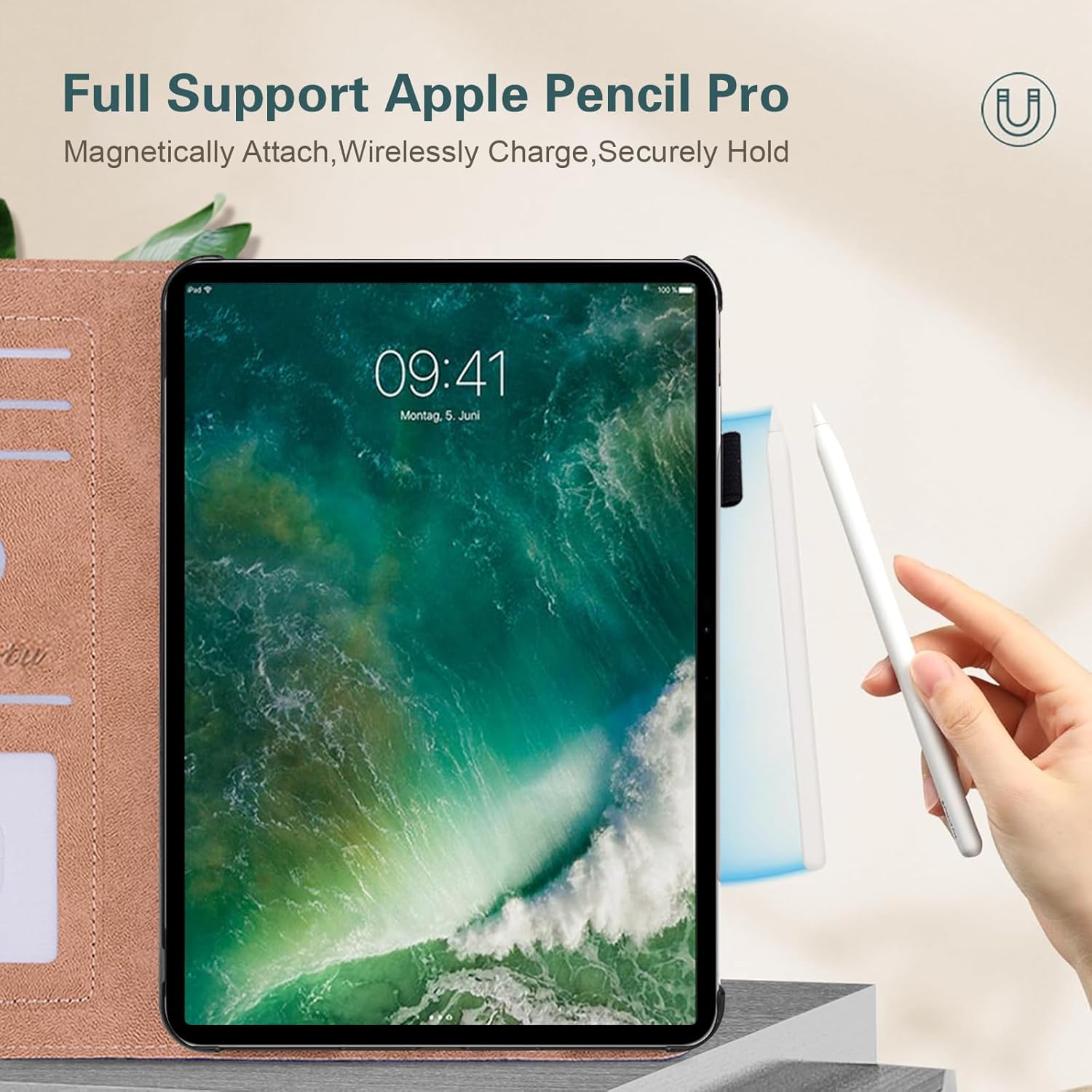 Husa Premium Multifunctionala pentru iPad Pro 11" (2024, M4) – Cu Suport Reglabil, Piele PU, Sloturi pentru Carduri – Protectie Completa & Design Elegant, Verde
