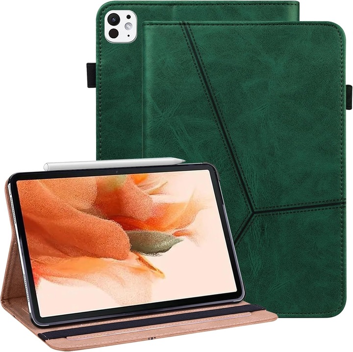 Husa Premium Multifunctionala pentru iPad Pro 11" (2024, M4) – Cu Suport Reglabil, Piele PU, Sloturi pentru Carduri – Protectie Completa & Design Elegant, Verde
