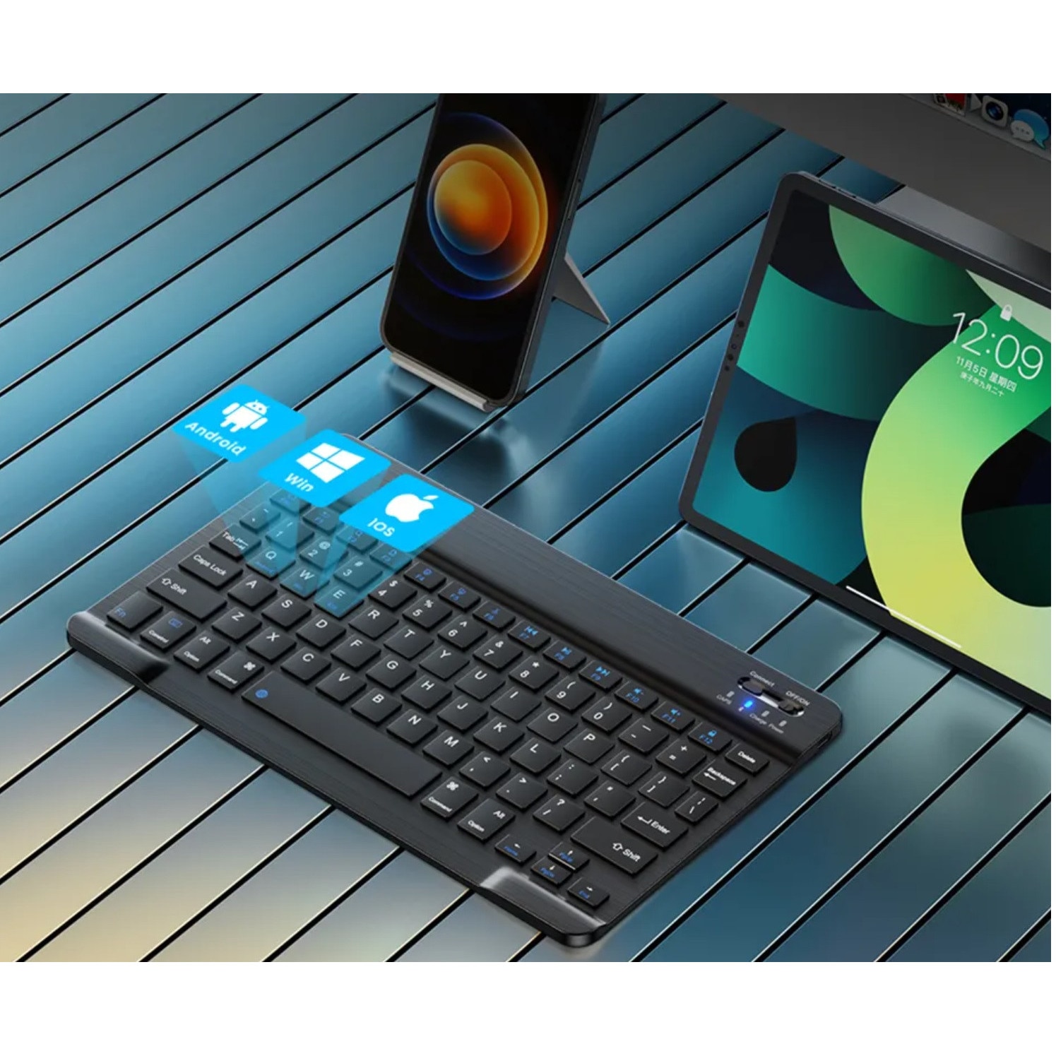 Tastatură Bluetooth wireless, roz, 24, 7x15cm, compatibilă cu dispozitiveBluetooth