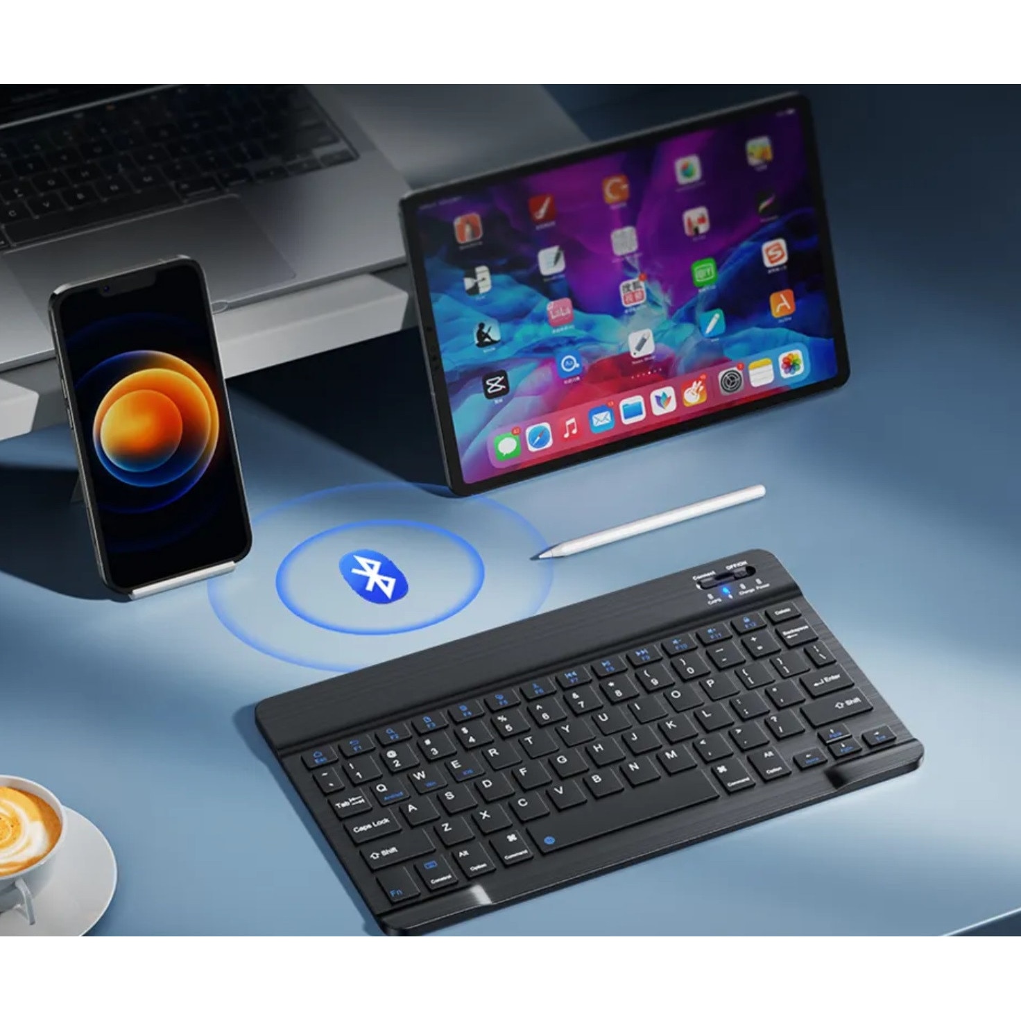 Tastatură Bluetooth wireless, roz, 24, 7x15cm, compatibilă cu dispozitiveBluetooth
