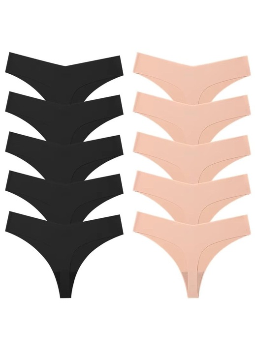Комплект от 10 чифта дамски бикини, CH046, Черно/Бежово, Черен/Бежов, L