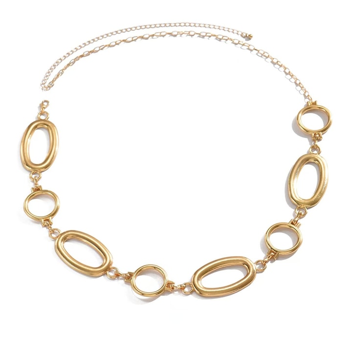 Lant de talie metalic cu cerc, stil dulce si cool, design exagerat, aliaj versatil, lant de corp imbinat cu spirala geometrica, cerc