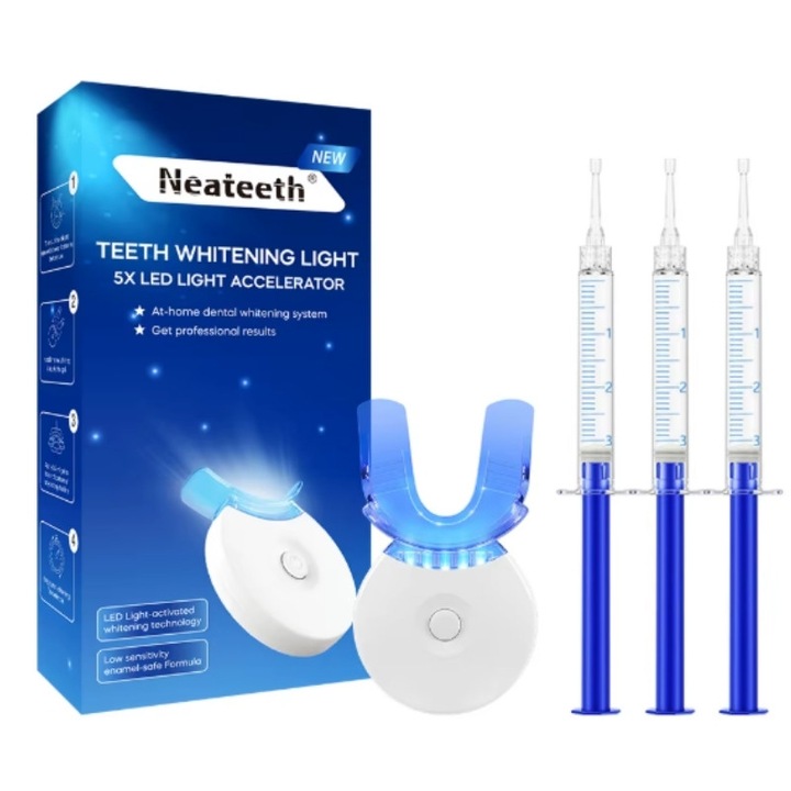 Kit de albire a dintilor cu lumina LED albastra si 3 geluri - NeaTeeth® | Albire profesionala acasa, in doar 10 minute pe zi