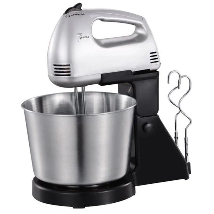 Mixer cu bol din inox Heber® HBR-1512R, 1800W, Carcasa metalica, 10 Viteze, Functie Pulse, Oprire automata, Miscare eliptica, Ecran digital tactil, Bol de 6L din Inox, 3 accesorii incluse, ROSU
