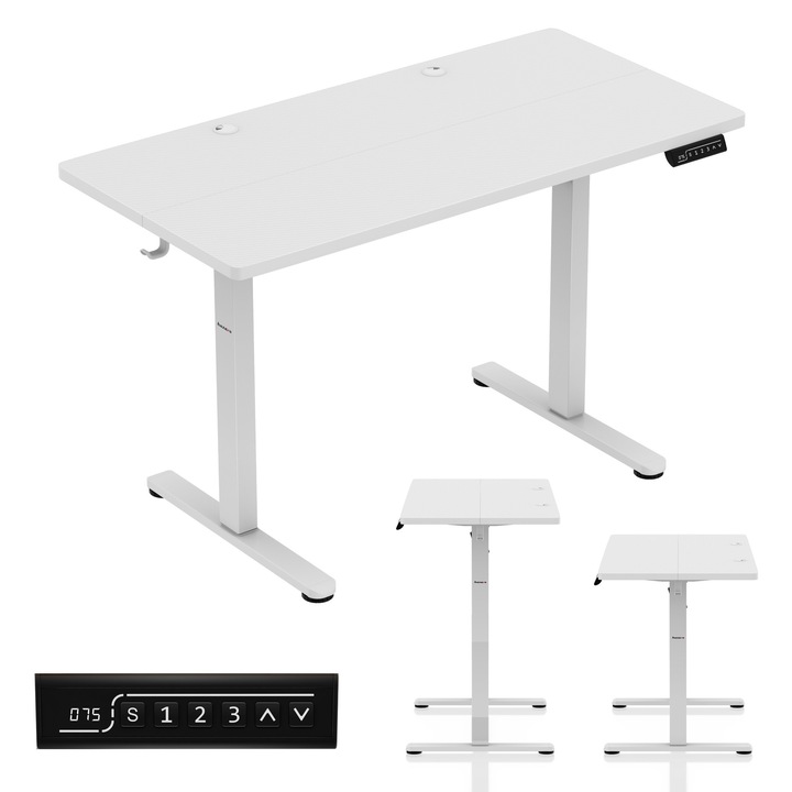 Birou electric Huzaro Hero 8.1, reglare 72–118 cm, panou LED, capacitate 50 kg, 120×60 cm, Alb