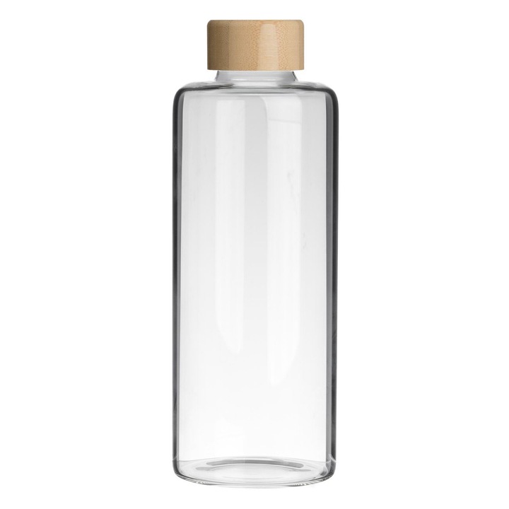 Прозрачна бутилка с бамбукова капачка за 1 литър