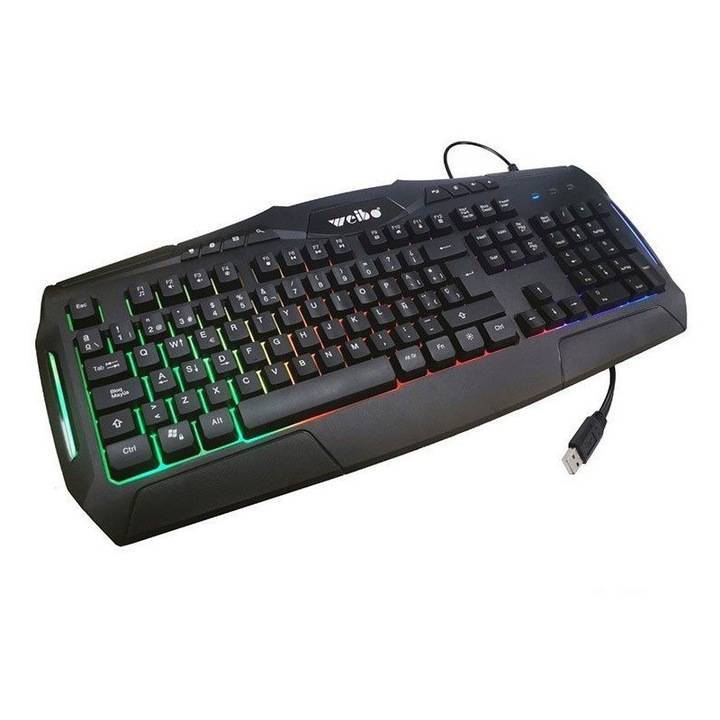 Tastatura Gaming Weibo, LED RGB, 112 taste, multicolor, 480x210x40mm