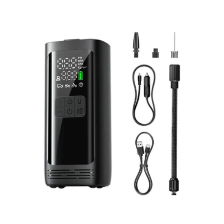 3 az 1-ben elektromos pumpa (kompresszor, külső akkumulátor, zseblámpa) – hordozható, 150 PSI