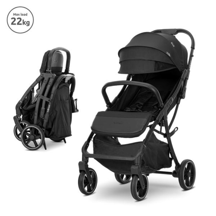 Carucior sport, Lorelli, Minori, sistem de pliere cu o singura mana, spatar reglabil cu mecanism, roti rezistente la uzura din PU, husa textila UV 50+, 0 luni+, pana la 22 kg, Black