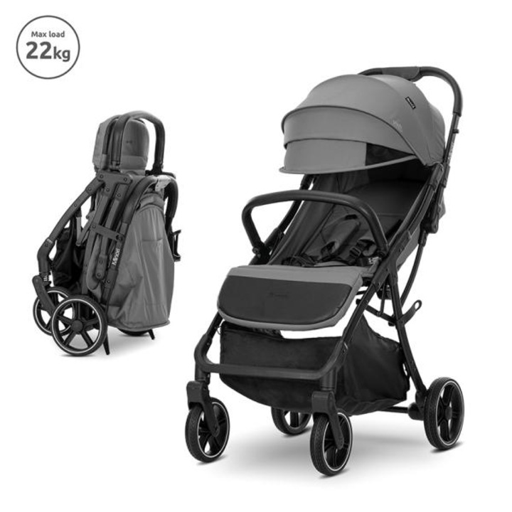 Carucior sport, Lorelli, Minori, sistem de pliere cu o singura mana, spatar reglabil cu mecanism, roti rezistente la uzura din PU, husa textila UV 50+, 0 luni+, pana la 22 kg, Grey