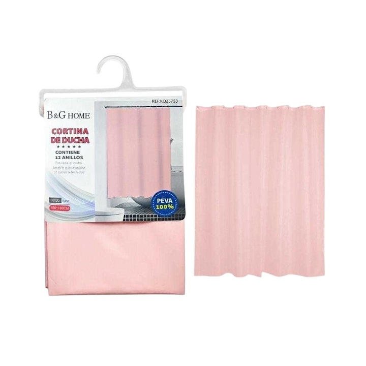 Cortina baie, B&G HOME, roz deschis, 1.8x1.8m, 12 carlige