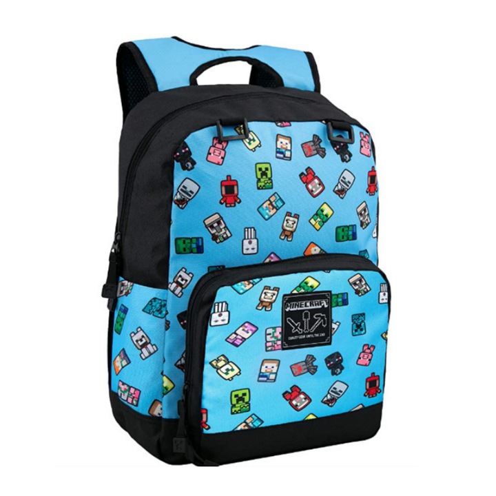 Ghiozdan Scoala, personaje Minecraft, capacitate mare, impermeabil, pentru copii si elevi, confortabil, albastru