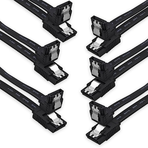 Set 6 cabluri SATA III, 6Gb/s, conector unghiular 90°, 0.4m, policlorura de vinil/cupru, negru