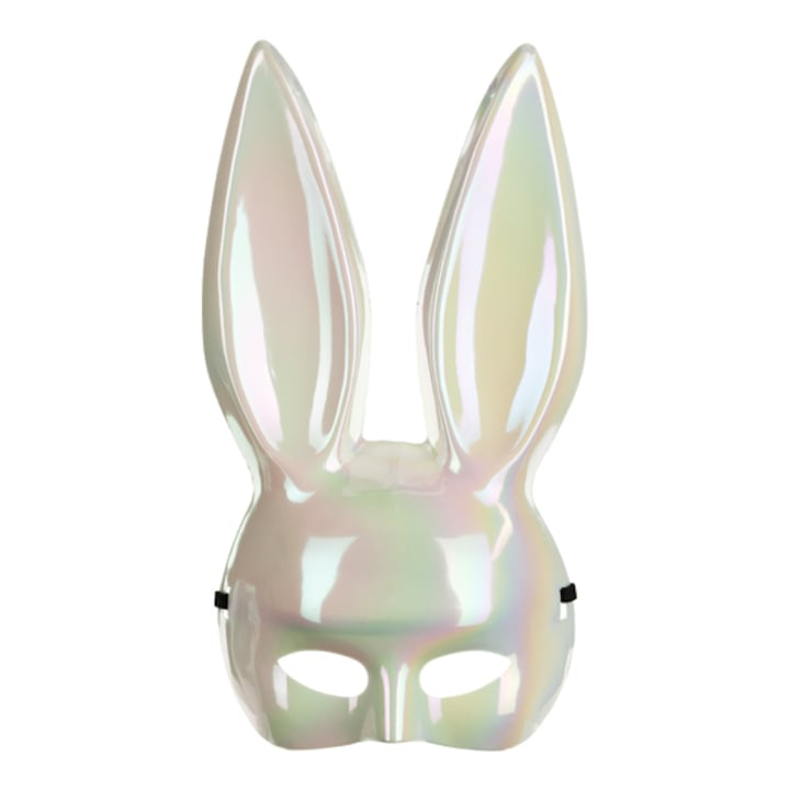 Masca iepuras Halloween (1 buc), 16.5x34 cm, alb iridescent
