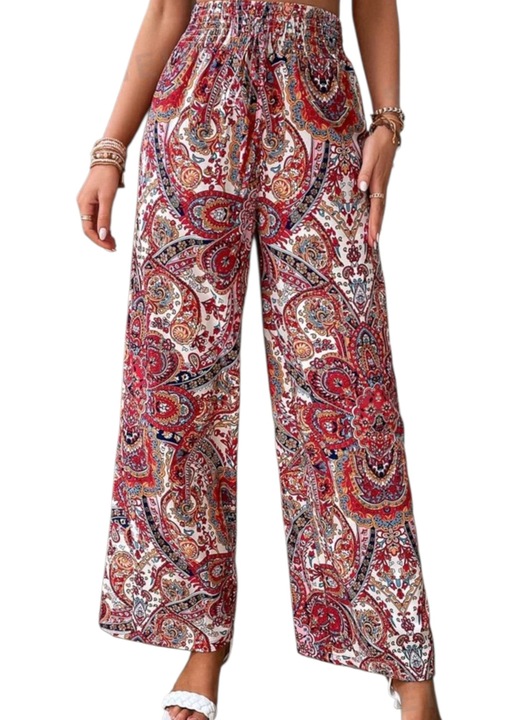 Pantaloni de vara, evazati, cu imprimeu colorat, XL