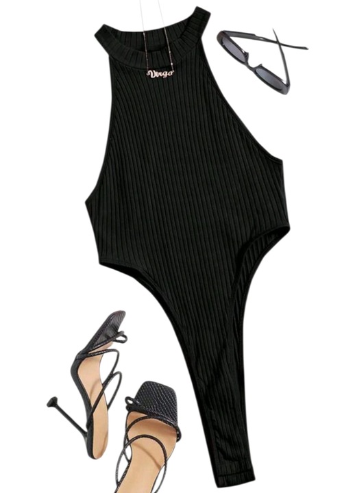 Дълъг боди, черен, еластичен, размер S