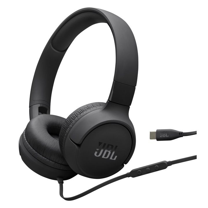 Слушалки JBL Tune 520C, Кабелни, На ушите, Микрофон, USB-C, Черни