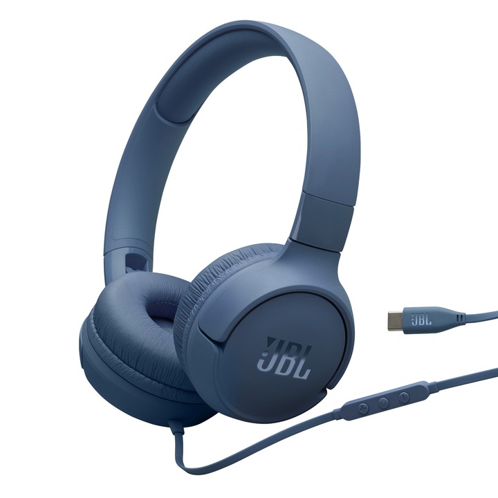 JBL Tune 520C fejhallgató, vezetékes, fülre helyezhető, mikrofonos, USB-C, kék