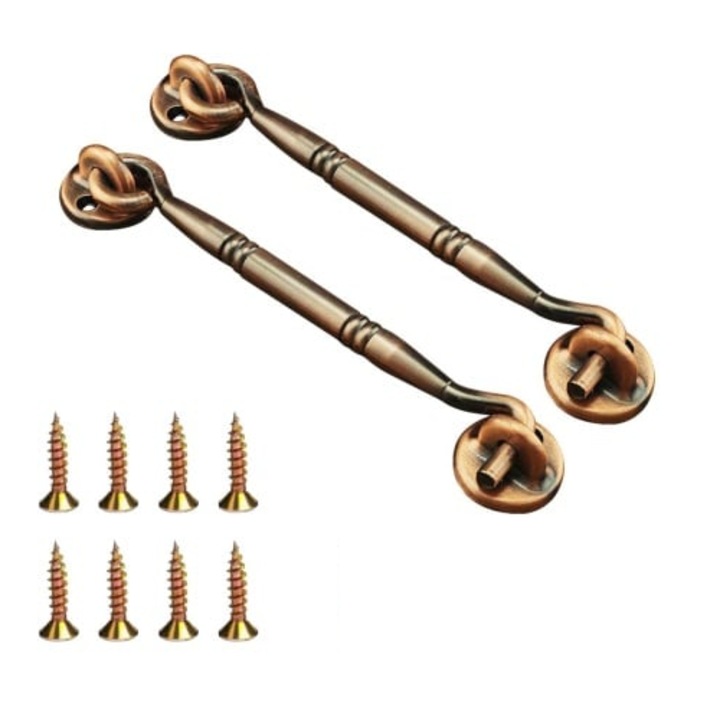 Set 2 incuietori tip carlig Brands, 17.5 x 2.9 cm, otel inoxidabil, bronz