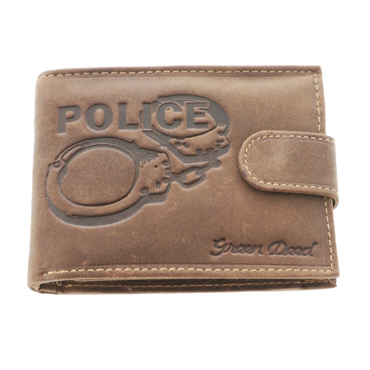 Portofel piele maro catuse Police 12cm