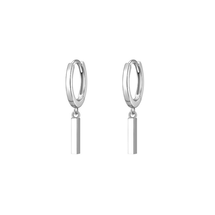 Cercei​​ din argint 925 lungi, pandantiv cu bareta, simplu, placat cu rodiu, 2.5cm, argintiu