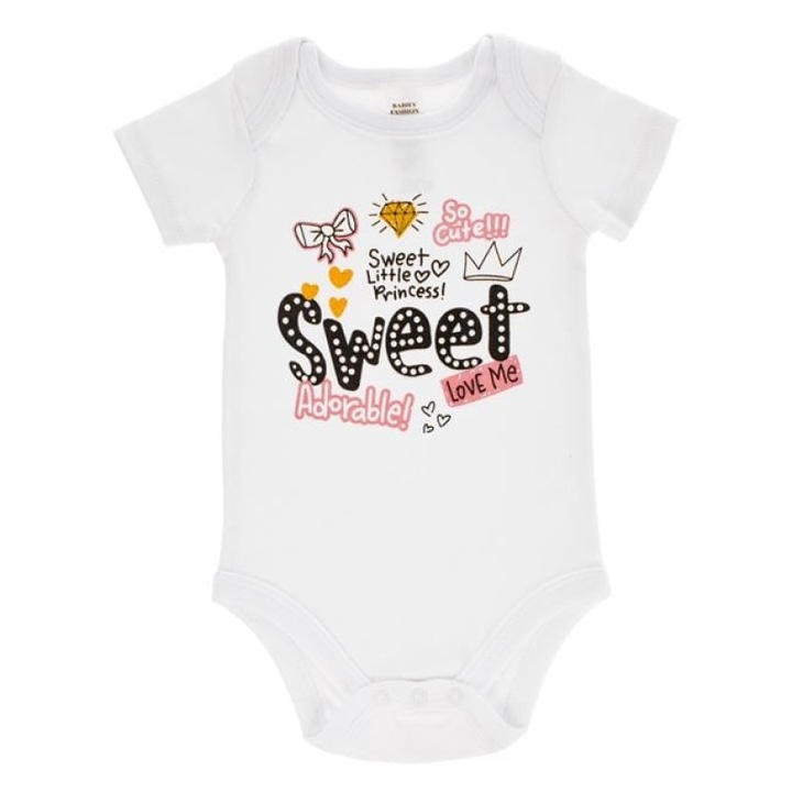 Fehér Pamut Rövid Ujjú Body Kis Édes Hercegnő Babáknak, 0-3 hónapos korig