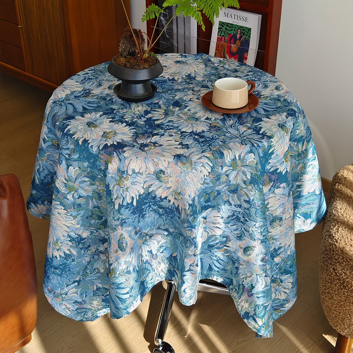 Fata de masa, 140x140cm, bumbac-lin, impermeabila, rezistenta la ulei si caldura, imprimeu pictura Monet, vintage francez