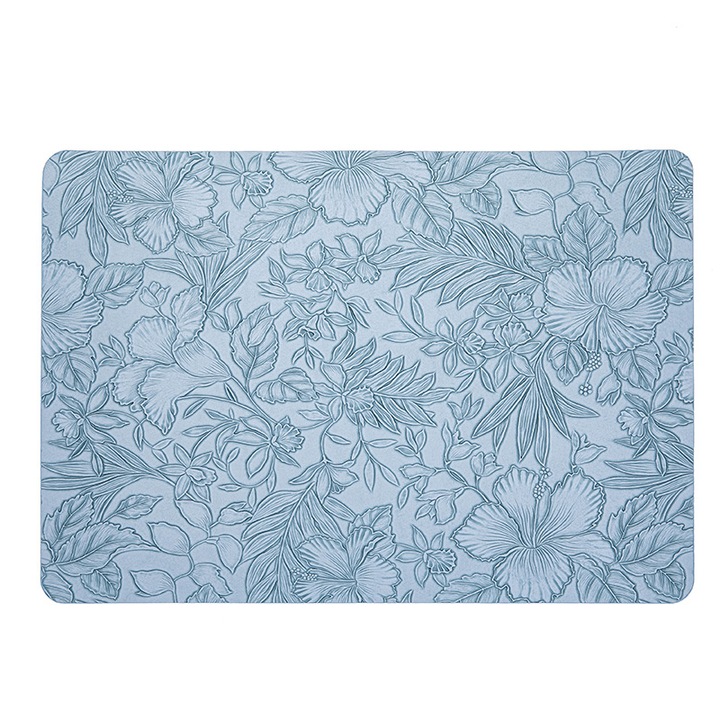 Set de 4 servetele de masa din piele sintetica, impermeabile, rezistente la caldura, 30x43cm, design floral 3D reliefat, (Albastru deschis/Verde deschis/Bej/Albastru)