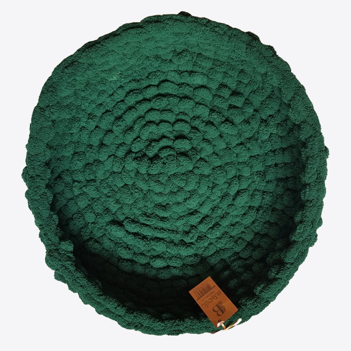 Легло тип кошница за котки и кучета, Пухкаво, Ръчно изработено, Тъмнозелено, 50 см