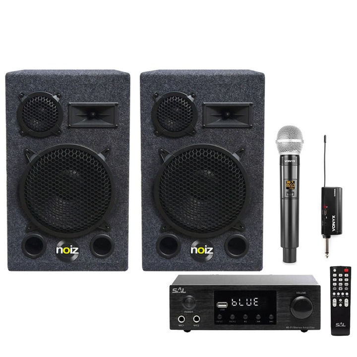 Set Receiver cu boxe Noiz Vintage Box Karaoke Bundle