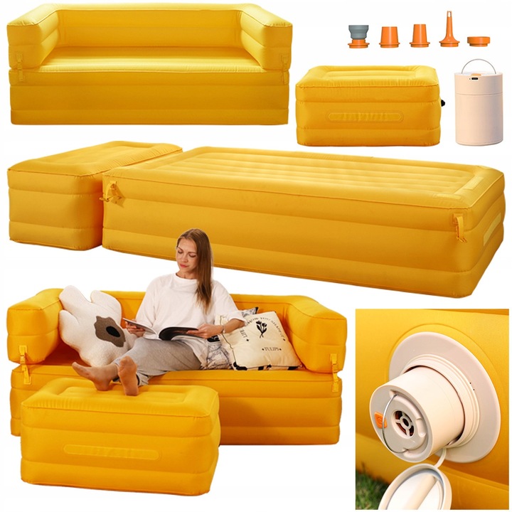 Надуваем матрак, Aerogogo, CS1ORANGE, 180x70x50 см, Оранжев, Автоматичен, Вградена електрическа въздушна помпа, Материал найлон и TPR, Максимален капацитет 150 кг, включва матрак, готов за употреба за минути