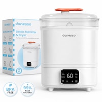Sterilizator Electric si Uscator Danesso®, Capacitate 6 - 10 Biberoane, 4 Functii: Sterilizare, Uscare rapida, Auto, Depozitare, Ecran LED digital, Control tactil, 3 Moduri de asamblare, Filtru HEPA, Alb