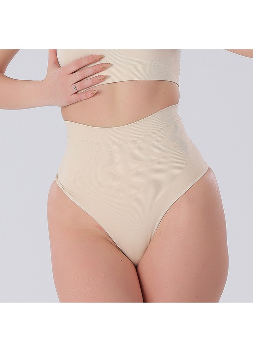 Chiloti modelatori tanga cu talie inalta, efect push-up, Roxx Shapewear, Nude