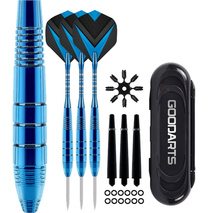 Комплект от 3 професионални стрелички, TOIITKQ, 22гр, с метален връх, с калъф, месингово тяло, ергономични дръжки, за начинаещи и професионалисти, сини