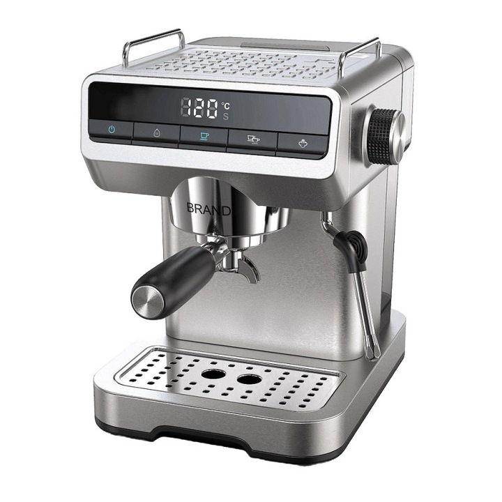 Espressor manual Finlux FEM-1866, 1150W, 20 bar, 1.2 L, Disc Crema, Cafea macinata, Ecran digital, Inox