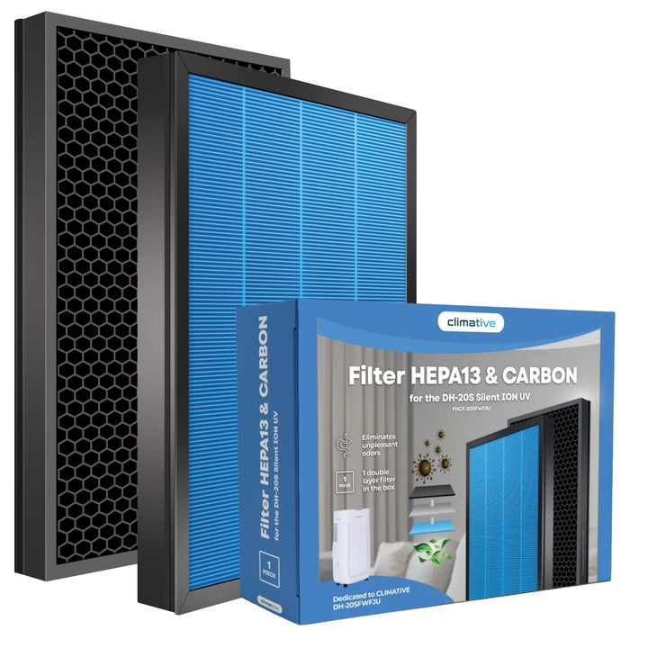 HEPA + aktív szén légszűrő betét Climative FHCF-20SFWFJU, DH-20S Silent ION UV-hez, 21x26x2,5 cm