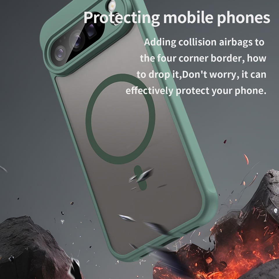 Husa pentru Google Pixel 10 Pro XL, SKYDDAR INNOVATION, HaloFrost MagSafe II, Antisoc, set cu sticker, Verde
