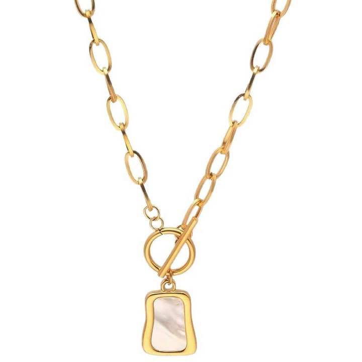 Дамско колие, неправилен дизайн, перли, 41см, златист