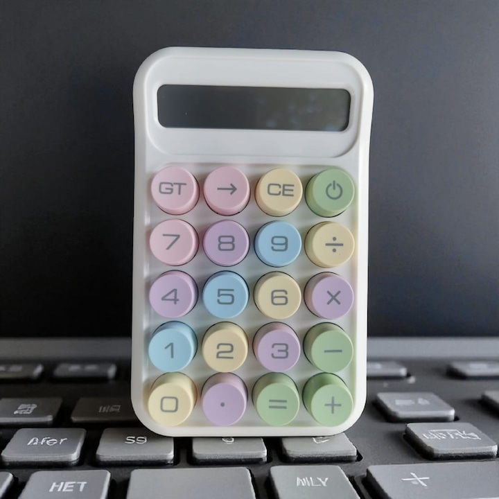 VisionXXI irodai számológép – 10 számjegyű, nagy színes gombokkal, AAA elemmel