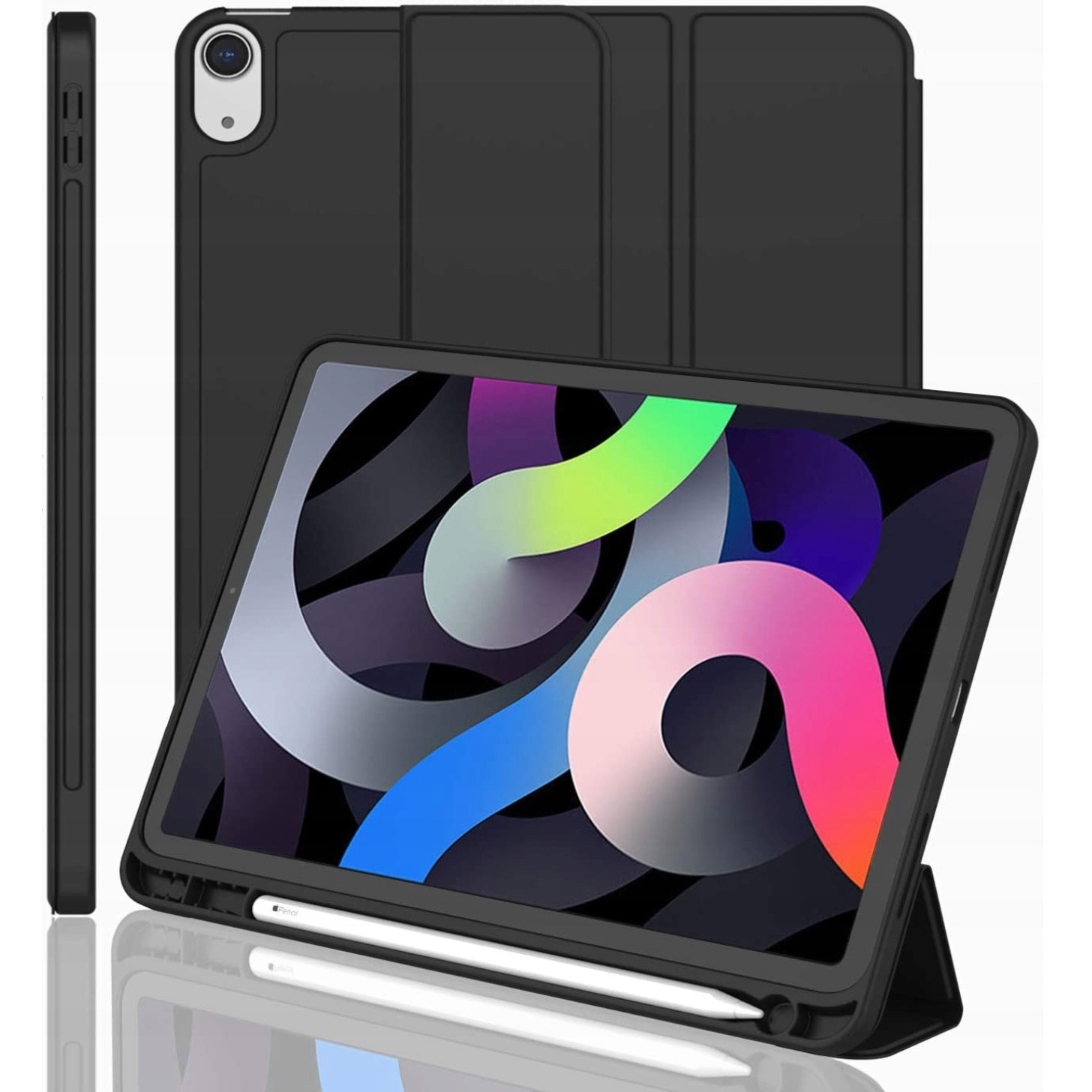 Husă tabletă, pentru Apple iPad Air 13", spațiu pentru stylus, piele ecologică, silicon, negru