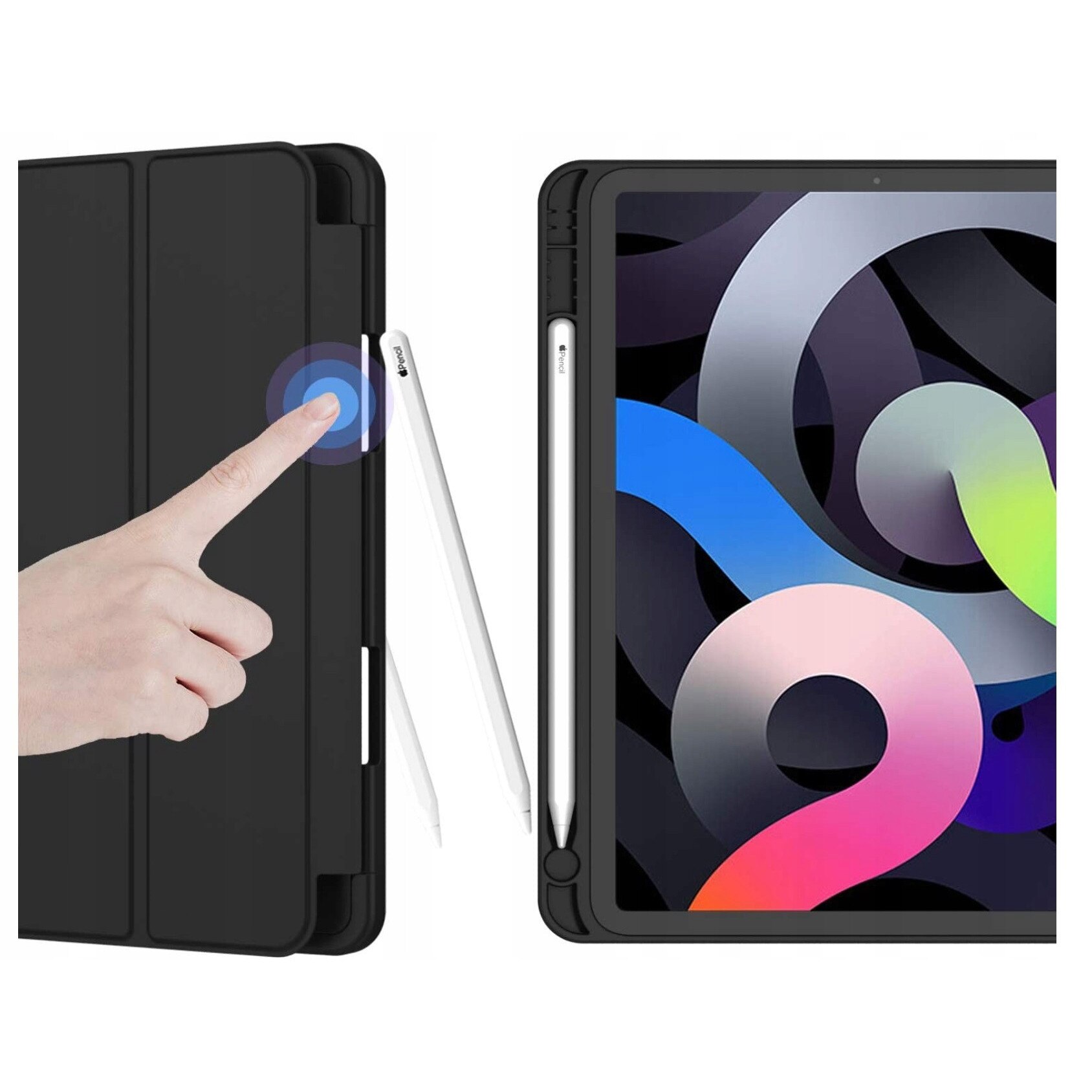 Husă tabletă, pentru Apple iPad Air 13", spațiu pentru stylus, piele ecologică, silicon, negru