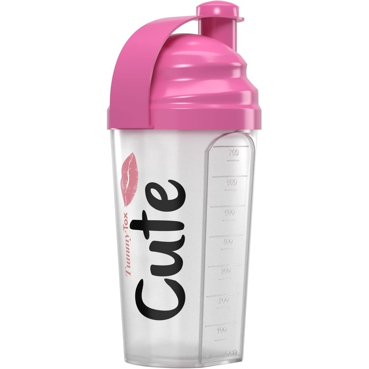 Átlátszó shaker, beosztással, 700 ml, aranyos dizájn, átlátszó/rózsaszín